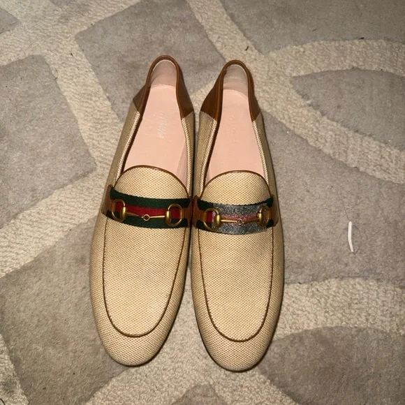 Gucci Tan and Brown Loafers with Green Accent - Picture 14 of 16